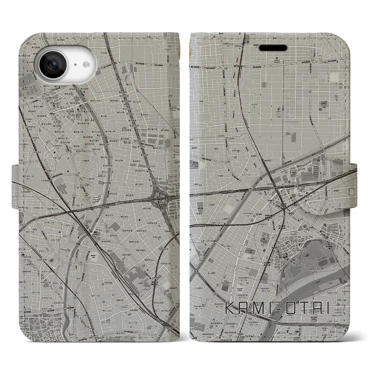 【上小田井（愛知県）】地図柄iPhoneケース（手帳タイプ）