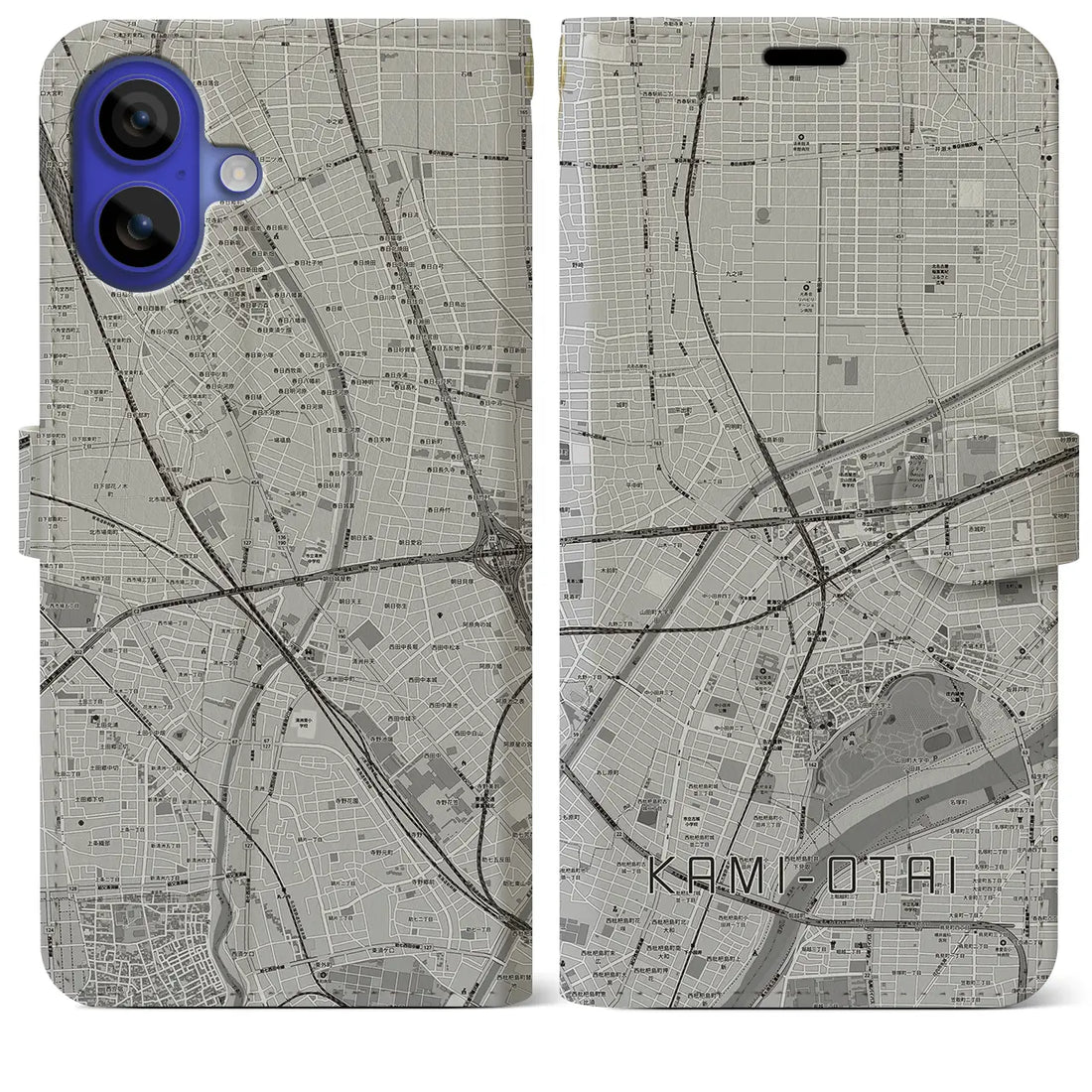 【上小田井(愛知県)】地図柄iPhoneケース(手帳タイプ)モノトーン・iPhone 16 Pro Max 用