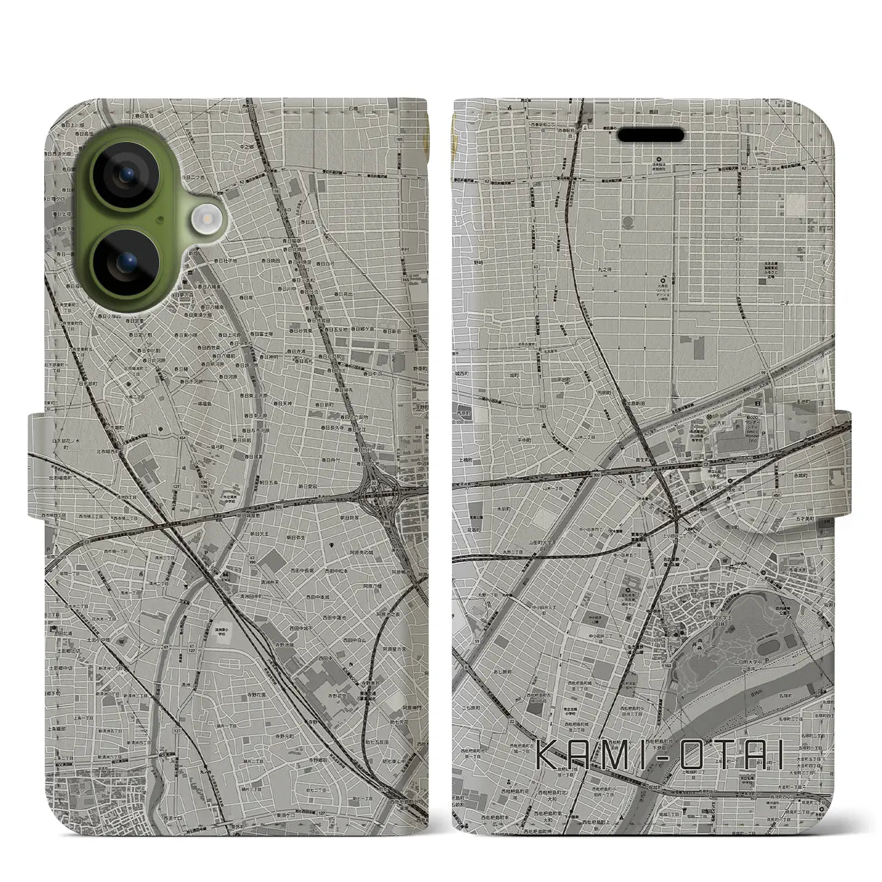 【上小田井（愛知県）】地図柄iPhoneケース（手帳タイプ）