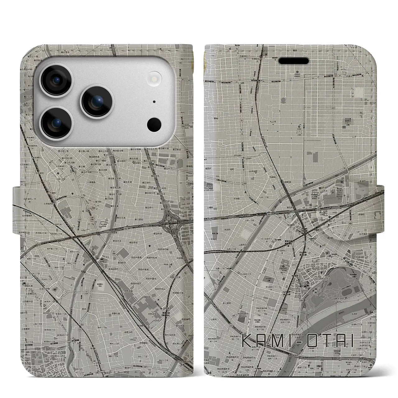 【上小田井（愛知県）】地図柄iPhoneケース（手帳タイプ）