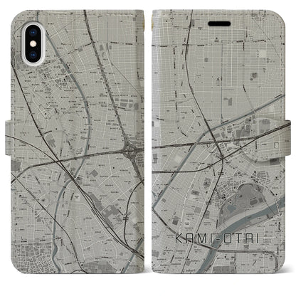 【上小田井（愛知県）】地図柄iPhoneケース（手帳タイプ）モノトーン・iPhone XS Max 用