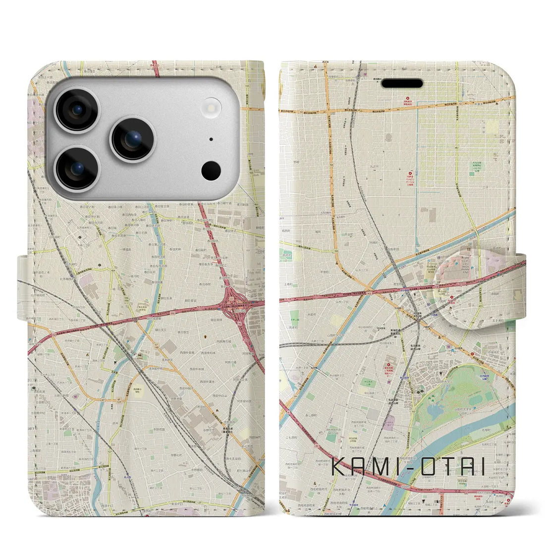 【上小田井(愛知県)】地図柄iPhoneケース(手帳タイプ)モノトーン・iPhone 17 Pro Max 用