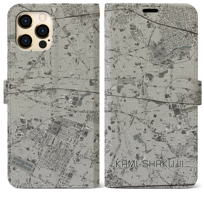 【上石神井（東京都）】地図柄iPhoneケース（手帳タイプ）モノトーン・iPhone 12 Pro Max 用