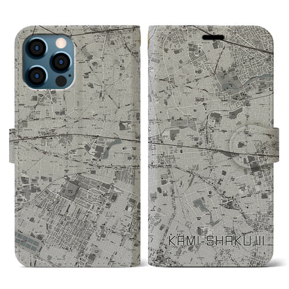 【上石神井（東京都）】地図柄iPhoneケース（手帳タイプ）モノトーン・iPhone 12 / 12 Pro 用