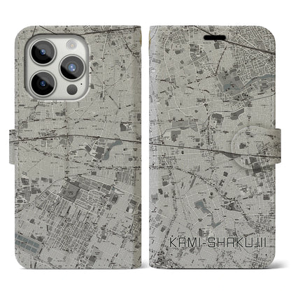 【上石神井（東京都）】地図柄iPhoneケース（手帳タイプ）モノトーン・iPhone 15 Pro 用