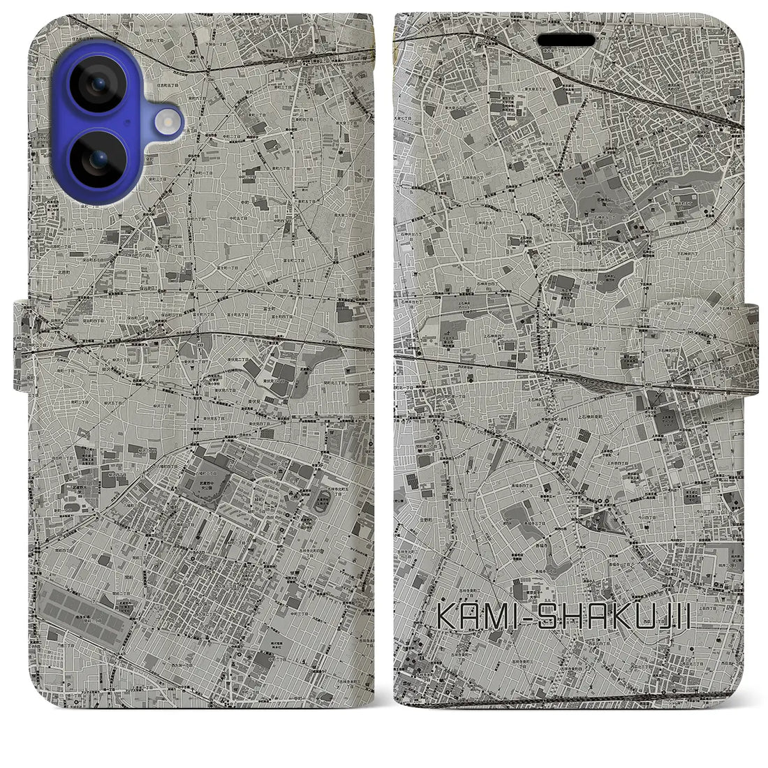 【上石神井(東京都)】地図柄iPhoneケース(手帳タイプ)モノトーン・iPhone 16 Pro Max 用