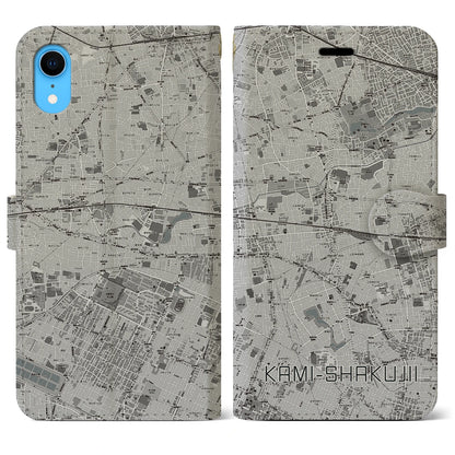 【上石神井（東京都）】地図柄iPhoneケース（手帳タイプ）モノトーン・iPhone XR 用