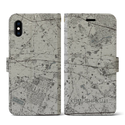 【上石神井（東京都）】地図柄iPhoneケース（手帳タイプ）モノトーン・iPhone XS / X 用