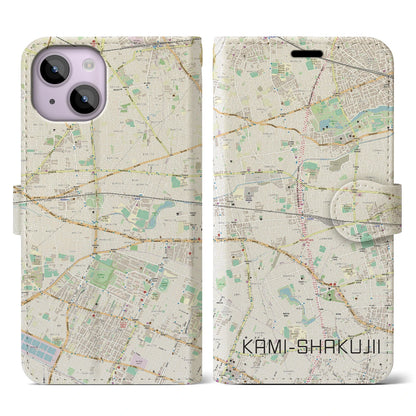 【上石神井（東京都）】地図柄iPhoneケース（手帳タイプ）ナチュラル・iPhone 14 用