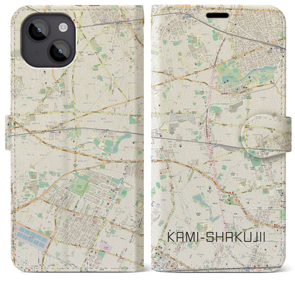 【上石神井（東京都）】地図柄iPhoneケース（手帳タイプ）ナチュラル・iPhone 14 Plus 用