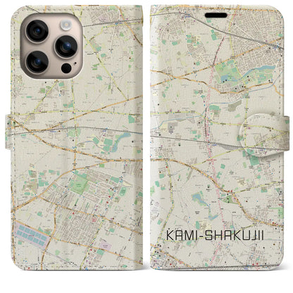 【上石神井（東京都）】地図柄iPhoneケース（手帳タイプ）ナチュラル・iPhone 16 Plus 用