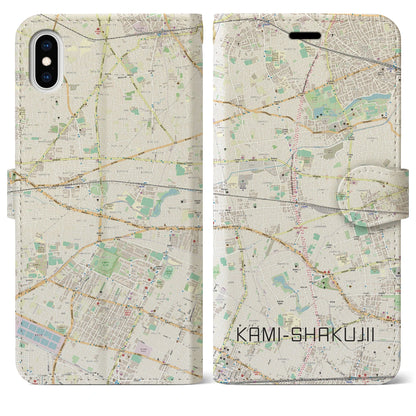 【上石神井（東京都）】地図柄iPhoneケース（手帳タイプ）ナチュラル・iPhone XS Max 用