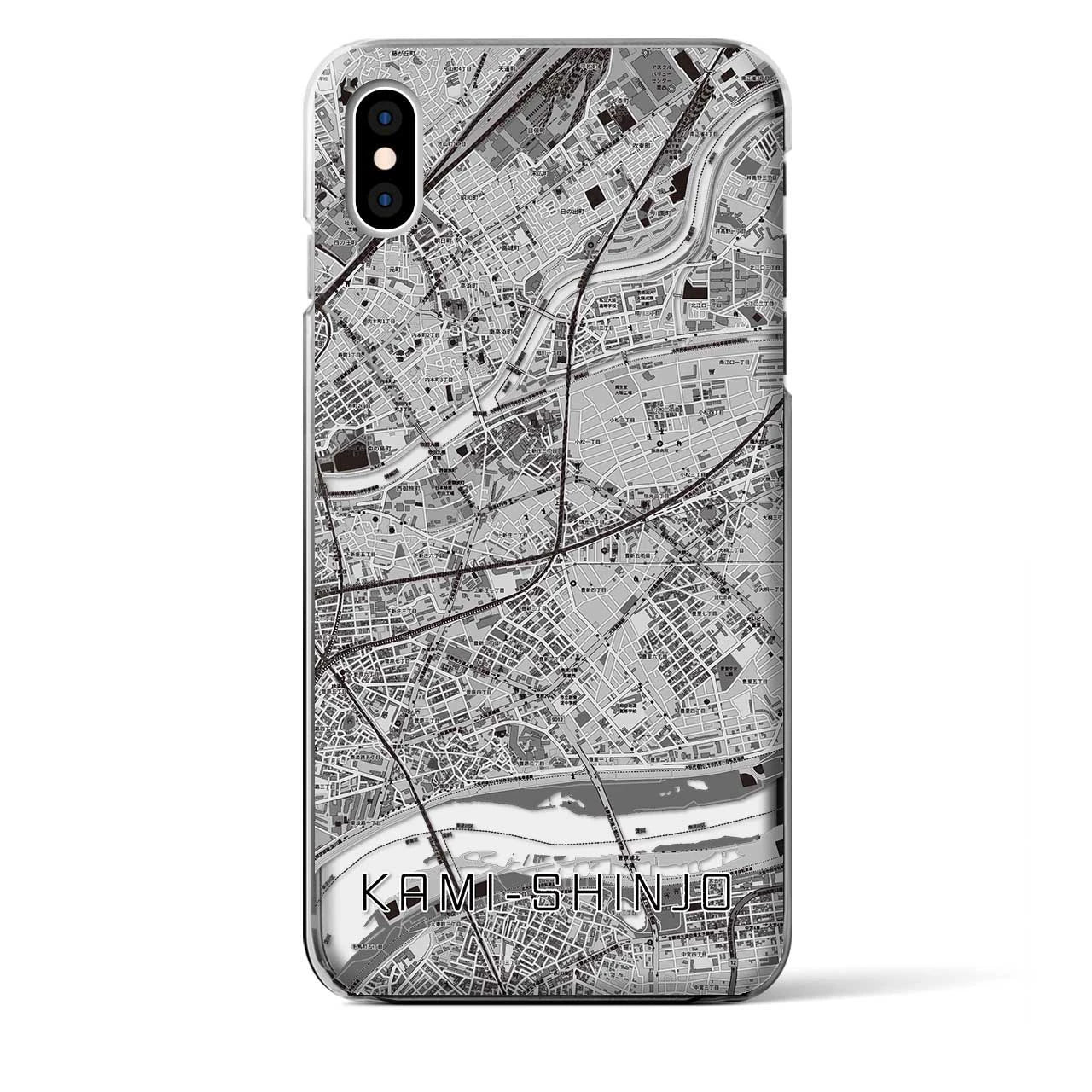 【上新庄（大阪府）】地図柄iPhoneケース（クリアタイプ）モノトーン・iPhone XS Max 用