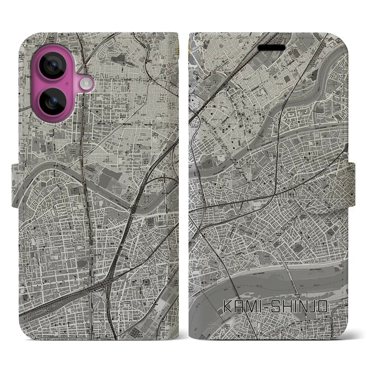【上新庄(大阪府)】地図柄iPhoneケース(手帳タイプ)