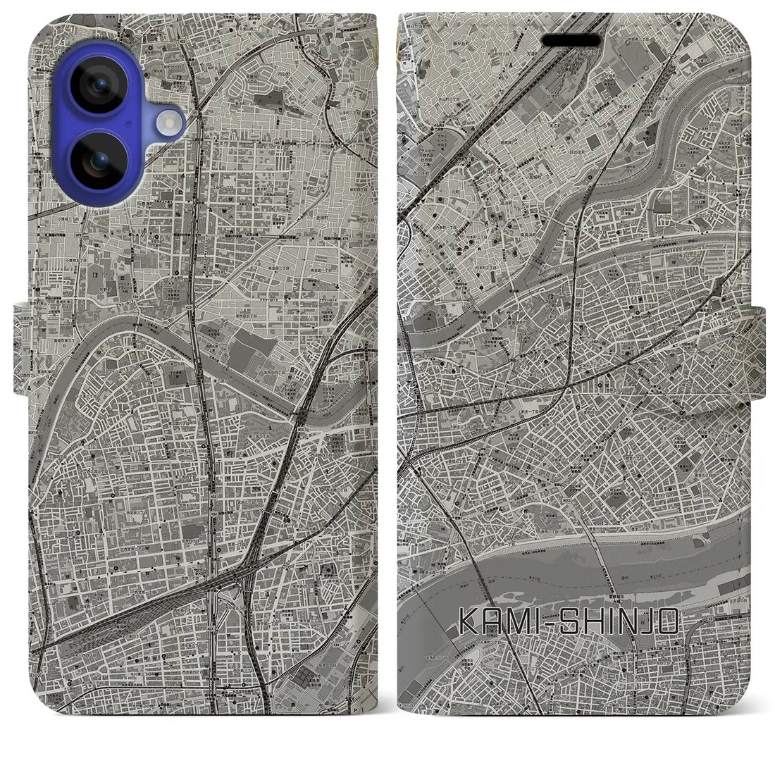 【上新庄(大阪府)】地図柄iPhoneケース(手帳タイプ)モノトーン・iPhone 16 Pro Max 用