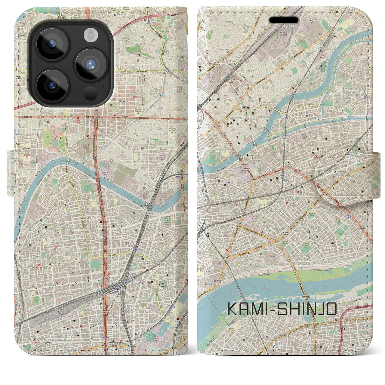 【上新庄(大阪府)】地図柄iPhoneケース(手帳タイプ)