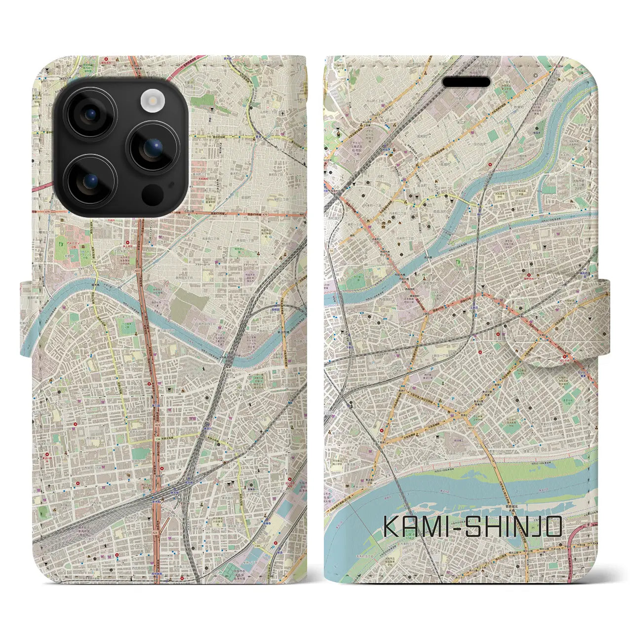 【上新庄(大阪府)】地図柄iPhoneケース(手帳タイプ)