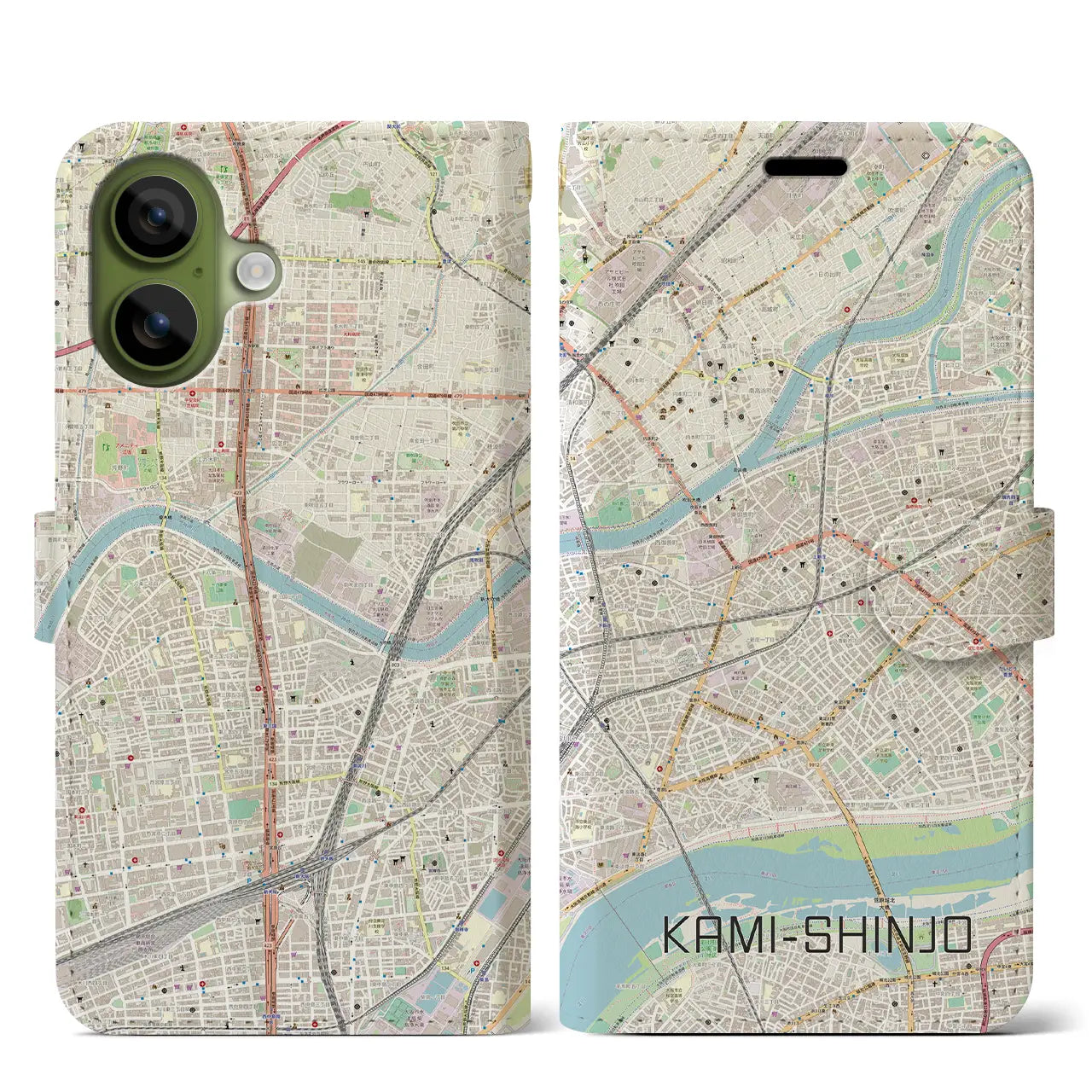 【上新庄(大阪府)】地図柄iPhoneケース(手帳タイプ)