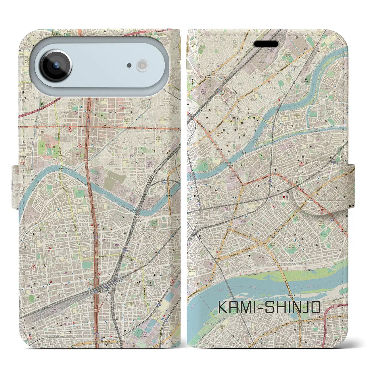 【上新庄(大阪府)】地図柄iPhoneケース(手帳タイプ)ナチュラル・iPhone 17 Pro Max 用