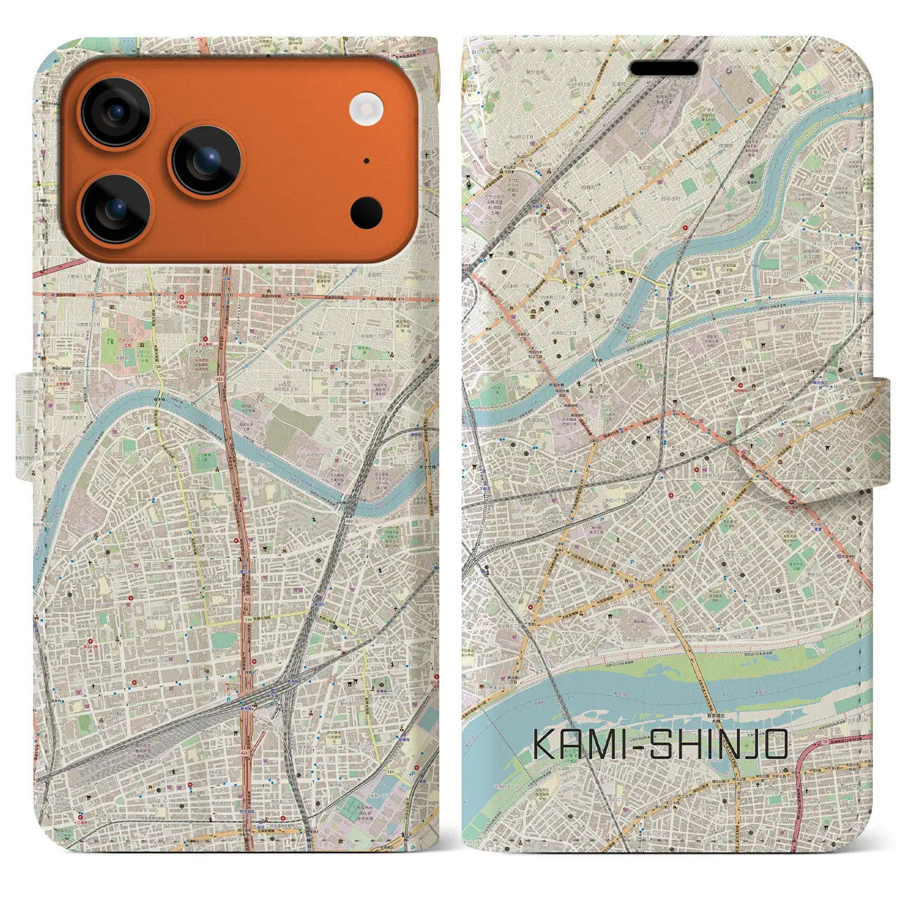 【上新庄(大阪府)】地図柄iPhoneケース(手帳タイプ)