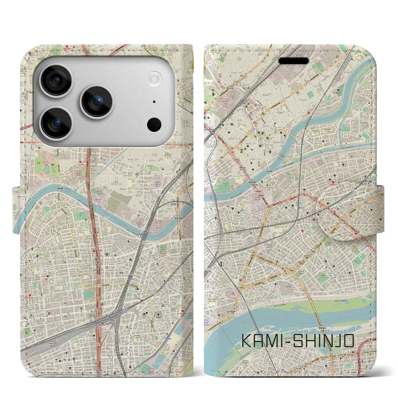 【上新庄(大阪府)】地図柄iPhoneケース(手帳タイプ)