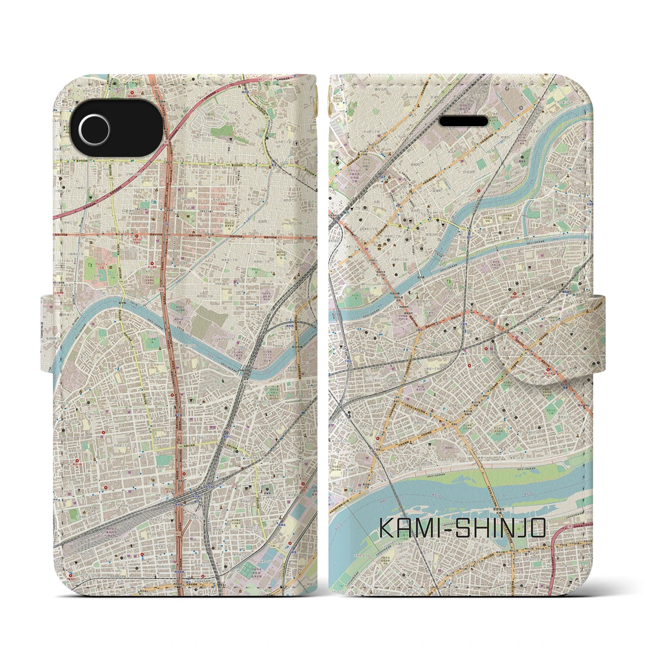 【上新庄(大阪府)】地図柄iPhoneケース(手帳タイプ)