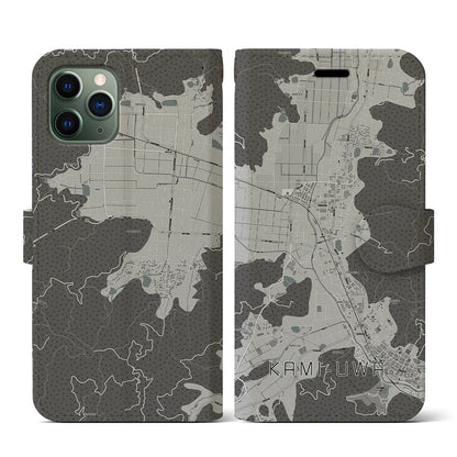 【上宇和（愛媛県）】地図柄iPhoneケース（手帳タイプ）モノトーン・iPhone 11 Pro 用