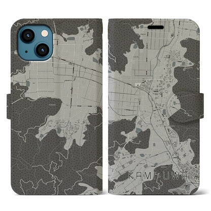 【上宇和（愛媛県）】地図柄iPhoneケース（手帳タイプ）モノトーン・iPhone 13 用