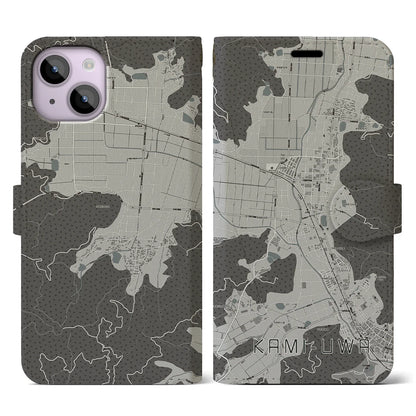 【上宇和（愛媛県）】地図柄iPhoneケース（手帳タイプ）モノトーン・iPhone 14 用