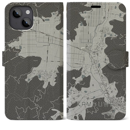 【上宇和（愛媛県）】地図柄iPhoneケース（手帳タイプ）モノトーン・iPhone 14 Plus 用