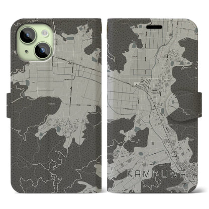 【上宇和（愛媛県）】地図柄iPhoneケース（手帳タイプ）モノトーン・iPhone 15 用