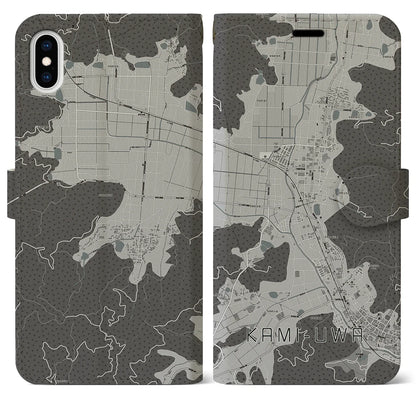 【上宇和（愛媛県）】地図柄iPhoneケース（手帳タイプ）モノトーン・iPhone XS Max 用