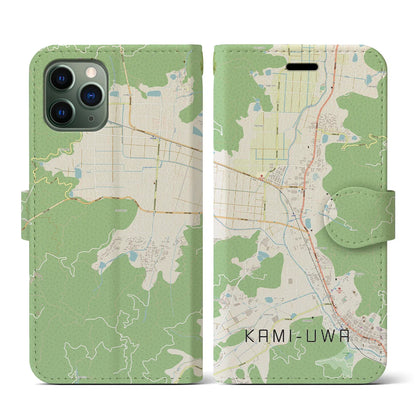 【上宇和（愛媛県）】地図柄iPhoneケース（手帳タイプ）ナチュラル・iPhone 11 Pro 用