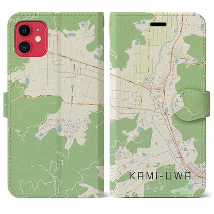 【上宇和（愛媛県）】地図柄iPhoneケース（手帳タイプ）ナチュラル・iPhone 11 用
