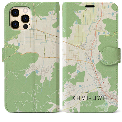 【上宇和（愛媛県）】地図柄iPhoneケース（手帳タイプ）ナチュラル・iPhone 12 Pro Max 用