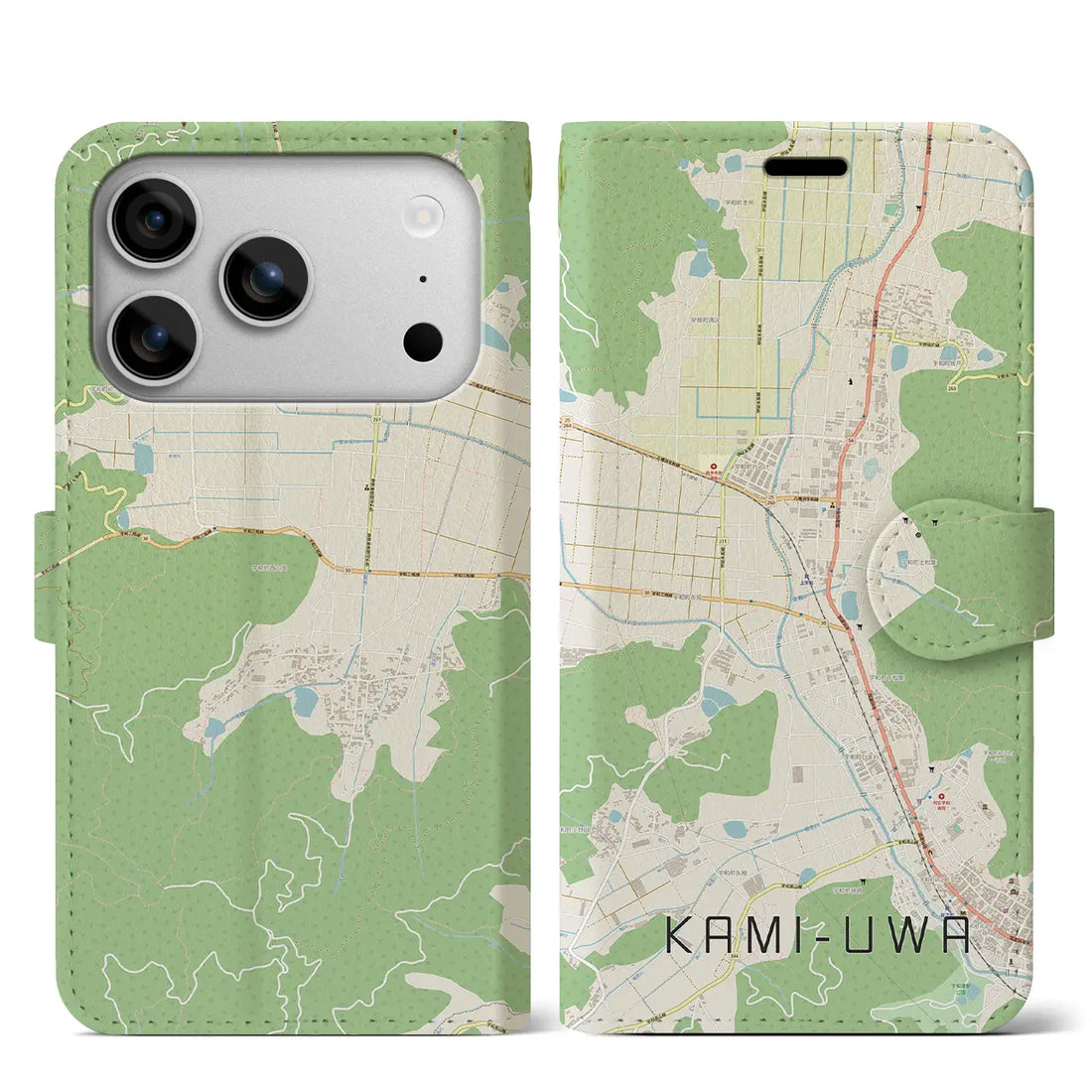 【上宇和（愛媛県）】地図柄iPhoneケース（手帳タイプ）モノトーン・iPhone 17 Pro Max 用