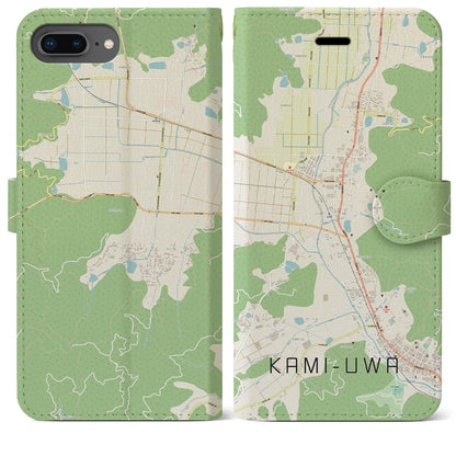 【上宇和（愛媛県）】地図柄iPhoneケース（手帳タイプ）ナチュラル・iPhone 8Plus /7Plus / 6sPlus / 6Plus 用