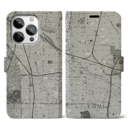 【加美（大阪府）】地図柄iPhoneケース（手帳タイプ）モノトーン・iPhone 14 Pro 用