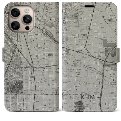 【加美（大阪府）】地図柄iPhoneケース（手帳タイプ）モノトーン・iPhone 16 Plus 用