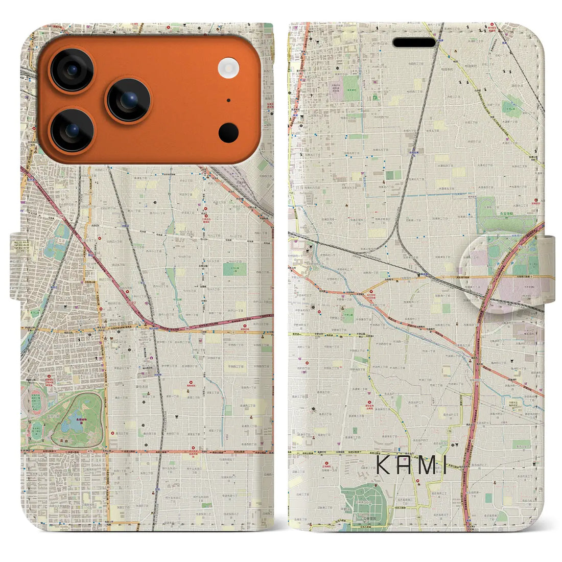 【加美（大阪府）】地図柄iPhoneケース（手帳タイプ）ナチュラル・iPhone 17 Pro Max 用