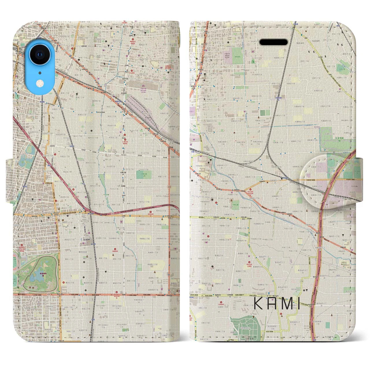 【加美（大阪府）】地図柄iPhoneケース（手帳タイプ）ナチュラル・iPhone XR 用