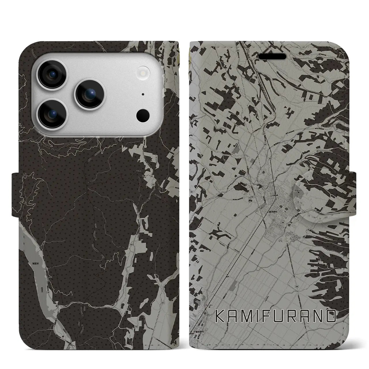 【上富良野（北海道）】地図柄iPhoneケース（手帳タイプ）