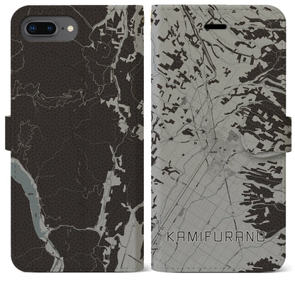 【上富良野（北海道）】地図柄iPhoneケース（手帳タイプ）モノトーン・iPhone 8Plus /7Plus / 6sPlus / 6Plus 用