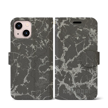 【上郡（兵庫県）】地図柄iPhoneケース（手帳タイプ）モノトーン・iPhone 13 mini 用