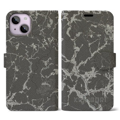 【上郡（兵庫県）】地図柄iPhoneケース（手帳タイプ）モノトーン・iPhone 14 用