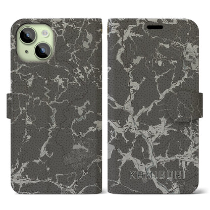 【上郡（兵庫県）】地図柄iPhoneケース（手帳タイプ）モノトーン・iPhone 15 用