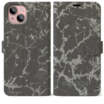 【上郡（兵庫県）】地図柄iPhoneケース（手帳タイプ）モノトーン・iPhone 15 Plus 用