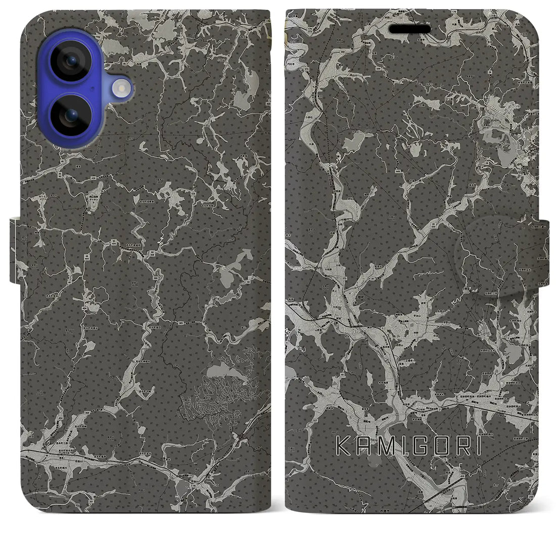 【上郡(兵庫県)】地図柄iPhoneケース(手帳タイプ)モノトーン・iPhone 16 Pro Max 用