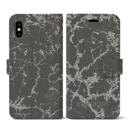 【上郡（兵庫県）】地図柄iPhoneケース（手帳タイプ）モノトーン・iPhone XS / X 用