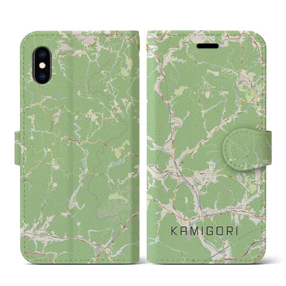 【上郡（兵庫県）】地図柄iPhoneケース（手帳タイプ）ナチュラル・iPhone XS / X 用